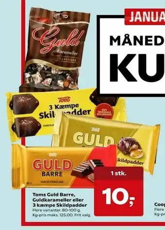 SuperBrugsen Toms Guld Barre, Guldkarameller eller 3 kæmpe Skildpadder tilbud