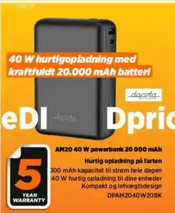 Power AM20.40 W powerbank 20 000 mAh Hurtig opladning på farten tilbud