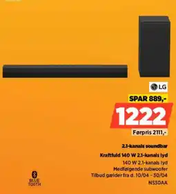 Power LG 2.1-kanals soundbar Kraftfuld 140 W 2.1-kanals lyd tilbud