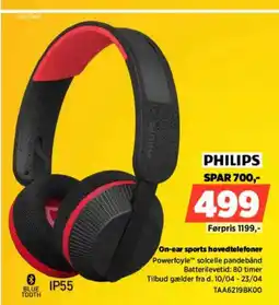 Power Philips on-ear sports hovedtelefoner powerfoyle solcelle pandebånd batterilevetid: 80 timer tilbud