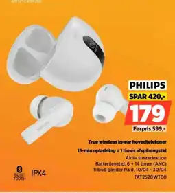 Power Philips true wireless in-ear hovedtelefoner 15-min opladning = 1 times afspilningstid tilbud