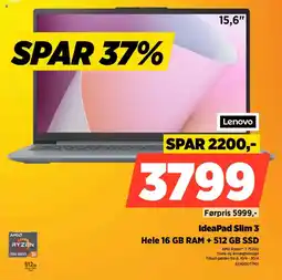 Power Lenovo IdeaPad Slim 3 Hele 16 GB RAM + 512 GB SSD tilbud