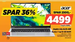 Power Acer aspire lite al15-45p ryzen 7 og 16 gb ram! tilbud