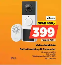 Power Video-dørklokke Batterilevetid op til 6 måneder tilbud