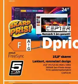 Power CEPTER 23,8" skærm Lækkert, rammeløst design tilbud