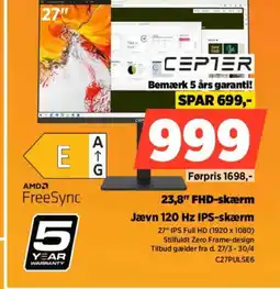 Power Cepter 23,8" fhd-skærm jævn 120 hz ips-skærm tilbud