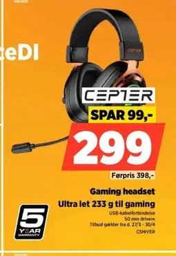Power Gaming headset Ultra let 233 g til gaming tilbud