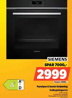 Power Indbygningsovn SIEMENS Pyrolyse & touch-betjening tilbud