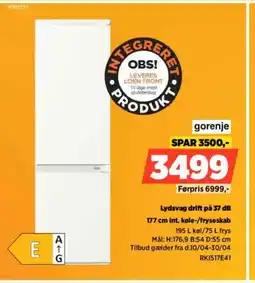 Power Lydsvag drift på 37 dB int. køle-/fryseskab tilbud