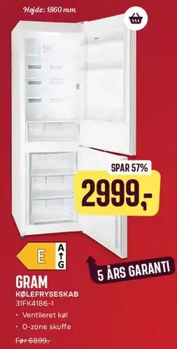 Skousen GRAM kølefryseskab tilbud