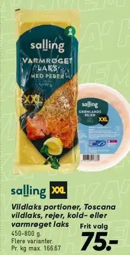 Bilka Vildlaks portioner / Toscana vildlaks / Rejer / Kold-/varmrøget laks tilbud