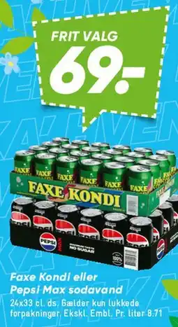 Bilka Faxe Kondi eller Pepsi/Max sodavand 24x33 cl tilbud