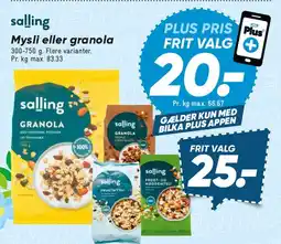 Bilka salling Mysli eller granola tilbud