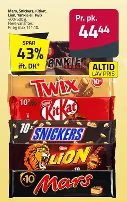 Fleggaard Mars, Snickers, Kitkat, Lion, Yankie el. Twix tilbud