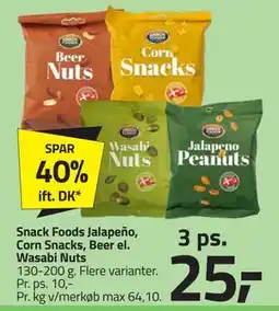 Fleggaard Snack Foods Jalapeño, Corn Snacks, Beer el. Wasabi Nuts tilbud
