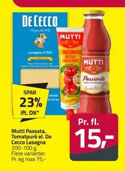 Fleggaard Mutti Passata, Tomatpuré el. De Cecco Lasagna tilbud