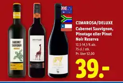 Lidl CIMAROSA/DELUXE Cabernet Sauvignon, Pinotage eller Pinot Noir Reserva tilbud