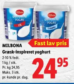 Lidl MILBONA Græsk-inspireret yoghurt tilbud