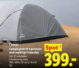 Lidl CRIVIT Campingtelt til 4 personer med mørklagt inderside tilbud