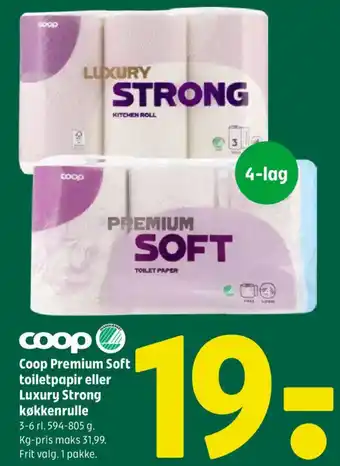 Coop Premium Soft toiletpapir eller Luxury Strong køkkenrulle