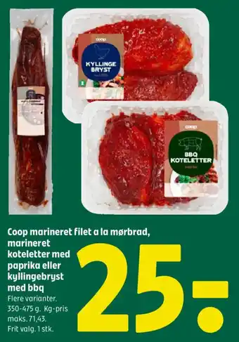 Coop marineret filet a la mørbrad, marineret koteletter med paprika eller kyllingebryst med bbq