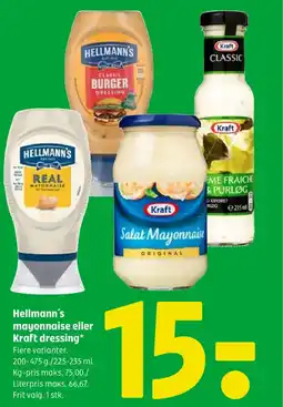 Coop 365 Hellmann's mayonnaise eller Kraft dressing tilbud