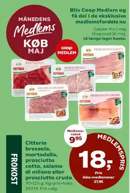 Coop 365 Citterio bresaola, mortadella, prosciutto cotto, salame di milano eller prosciutto crudo tilbud