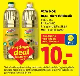 Lidl VITA D'OR Raps- eller solsikkeolie tilbud