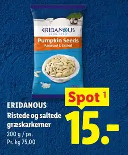 Lidl ERIDANOUS Ristede og saltede græskarkerner tilbud