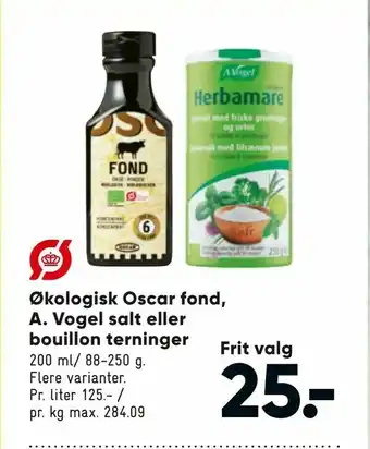 Bilka Økologisk Oscar fond, A. Vogel salt eller bouillon terninger tilbud