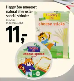 Føtex Happy Zoo smøreost natural eller oste- snack i strimler tilbud