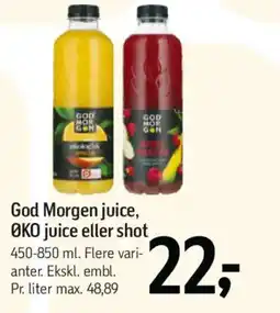 Føtex God Morgen juice, OKO juice eller shot tilbud