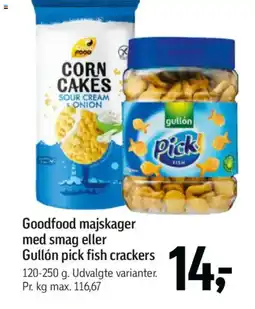 Føtex Goodfood majskager med smag eller Gullón pick fish crackers tilbud