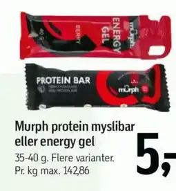 Føtex Murph protein myslibar eller energy gel tilbud