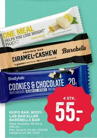 Nupo bar, body­lab bar eller barebells bar