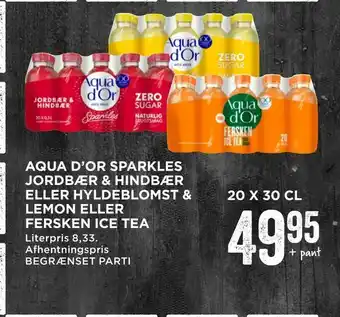 MENY Aqua d'or sparkles jordbær & hindbær eller hyldeblomst & lemon eller fersken ice tea tilbud