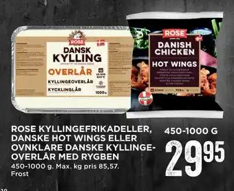 MENY Rose kyllingefrikadeller, danske hot wings eller ovnklare danske kyllinge- overlår med rygben tilbud