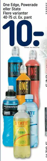 REMA 1000 One Edge, Powerade eller State 40-75 cl. Ex. pant tilbud