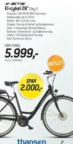 Thansen X-ZITE El-cykel 28 City 2 tilbud