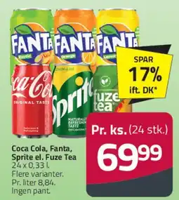 Fleggaard Coca Cola / Fanta / Sprite / Fuze Tea (24 x 0,33 l) tilbud