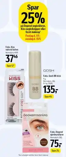 Føtex Spar 25% på Depend negle&bryn, Kiss negle&vipper eller Gosh makeup* tilbud