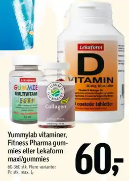 Føtex Yummylab vitaminer / Fitness Pharma gummies / Lekafom maxi/gummies tilbud