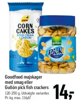 Føtex Goodfood majskager eller Gullón pick fish crackers tilbud