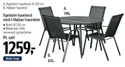 Føtex Egeholm havebord med 4 Højker havestole tilbud