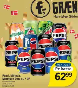 Fakta Tyskland Pepsi, Mirinda, Mountain Dew & 7UP - 24 x 0,33 L tilbud