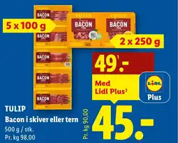 Lidl TULIP Bacon i skiver eller tern tilbud
