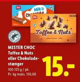 Lidl MISTER CHOC Toffee & Nuts eller Chokolade- stænger tilbud
