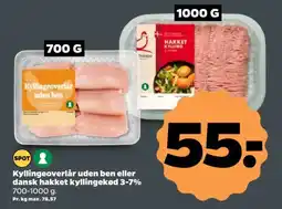 Netto Kyllingeoverlår uden ben eller dansk hakket kyllingekød 3-7% tilbud