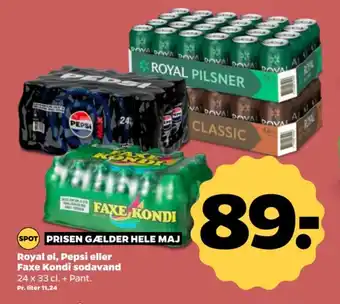 Netto Royal øl, pepsi eller faxe kondi sodavand tilbud
