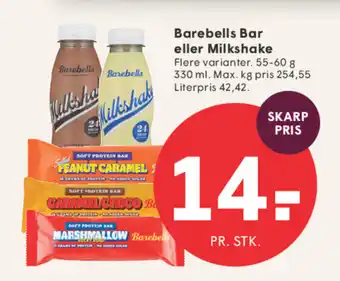 SPAR Barebells Bar eller Milkshake tilbud
